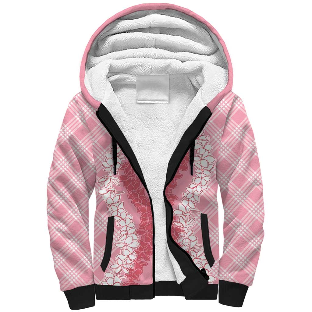 Hawaii Aloha Plumeria Lei Pink Palaka Sherpa Hoodie LT7 Unisex Pink - Polynesian Pride