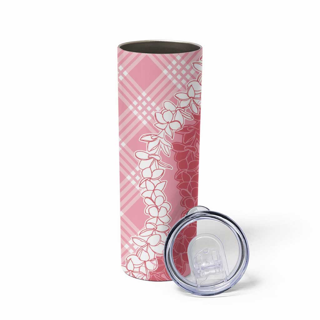Hawaii Aloha Plumeria Lei Pink Palaka Skinny Tumbler - Polynesian Pride