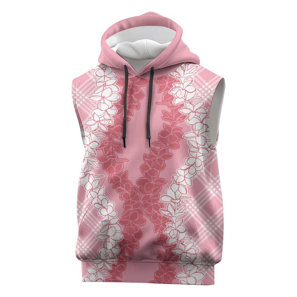 Hawaii Aloha Plumeria Lei Pink Palaka Sleeveless Hoodie - Polynesian Pride