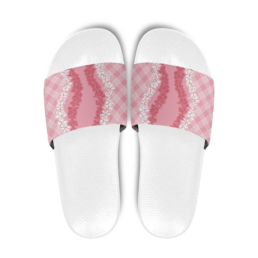 Hawaii Aloha Plumeria Lei Pink Palaka Slide Sandals - Polynesian Pride