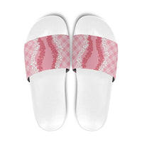 Hawaii Aloha Plumeria Lei Pink Palaka Slide Sandals - Polynesian Pride