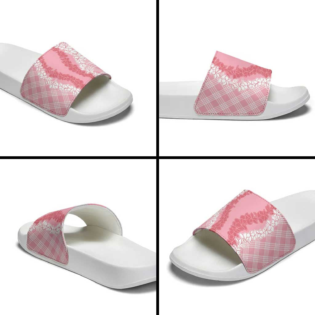 Hawaii Aloha Plumeria Lei Pink Palaka Slide Sandals - Polynesian Pride