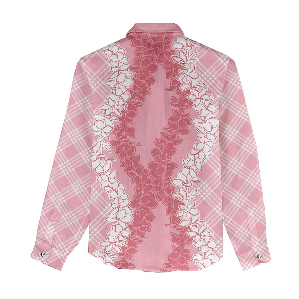 Hawaii Aloha Plumeria Lei Pink Palaka Women Casual Shirt - Polynesian Pride