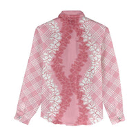 Hawaii Aloha Plumeria Lei Pink Palaka Women Casual Shirt - Polynesian Pride