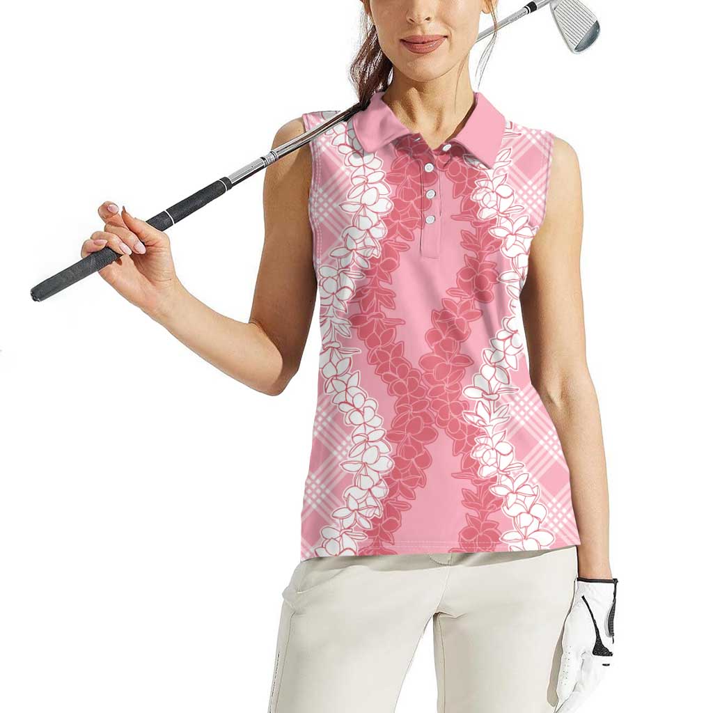 Hawaii Aloha Plumeria Lei Pink Palaka Women Sleeveless Polo Shirt - Polynesian Pride