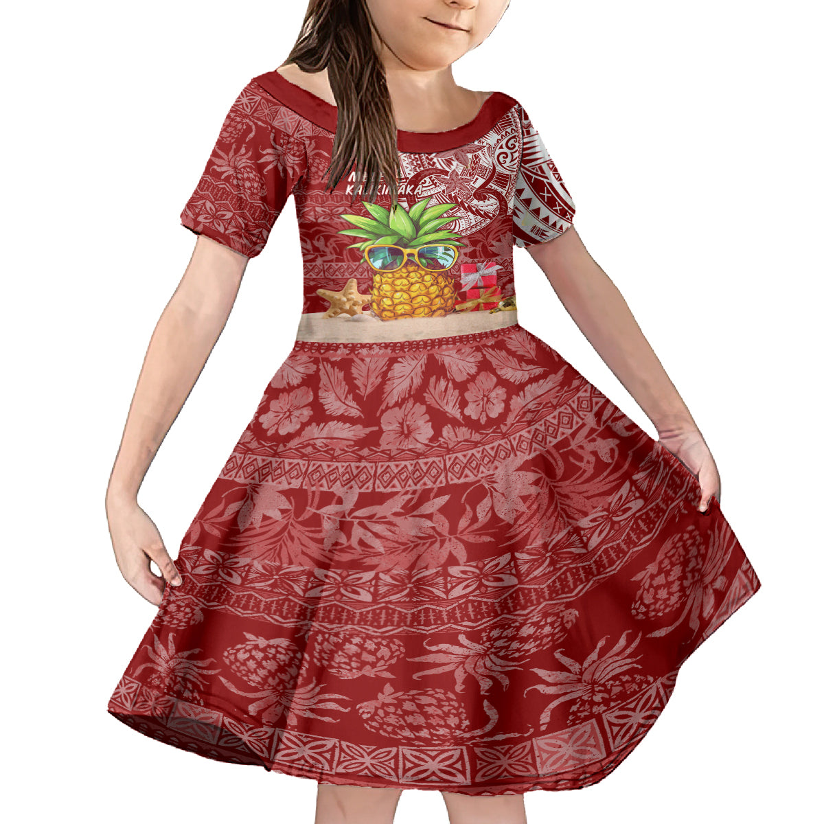 Mele Kalikimaka Hawaii Christmas Kid Short Sleeve Dress Pineapple Party LT7 KID Red - Polynesian Pride