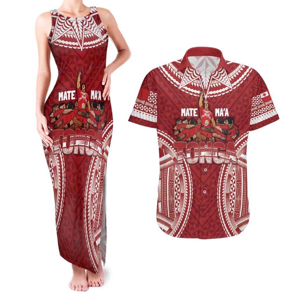 Personalized Mate Maa Tonga Rugby Couples Matching Tank Maxi Dress and Hawaiian Shirt Ofa Atu Tonga