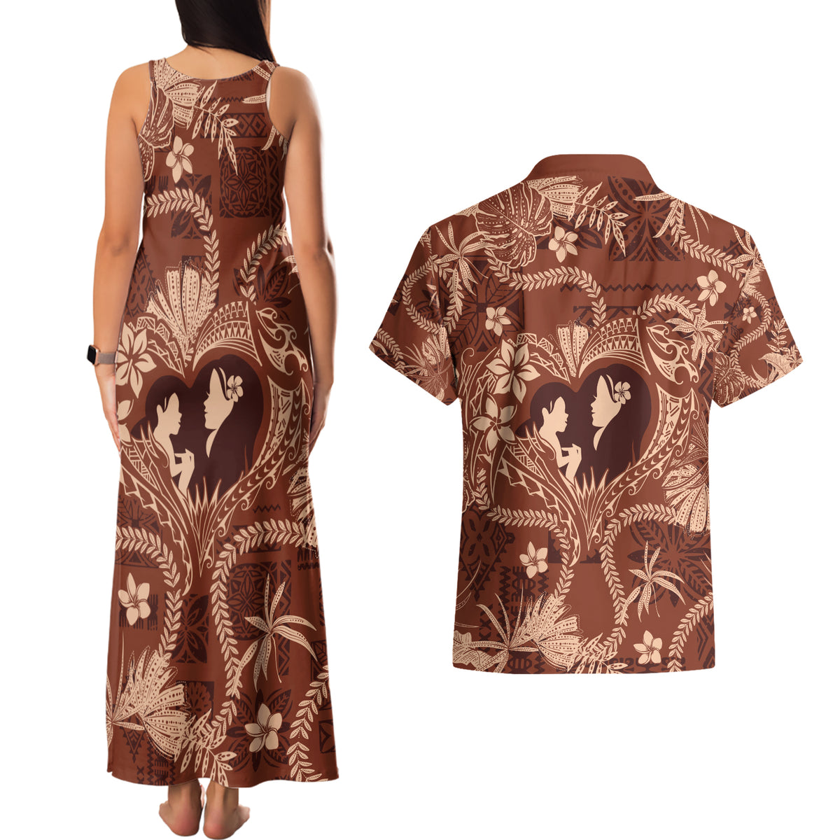 Hawaii Plumeria Couples Matching Tank Maxi Dress and Hawaiian Shirt Hau'oli la Makuahine Sunburned LT7 - Polynesian Pride