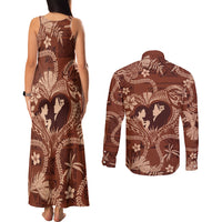 Hawaii Plumeria Couples Matching Tank Maxi Dress and Long Sleeve Button Shirt Hau'oli la Makuahine Sunburned LT7 - Polynesian Pride