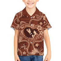 Hawaii Plumeria Family Matching Long Sleeve Bodycon Dress and Hawaiian Shirt Hau'oli la Makuahine Sunburned LT7 Son's Shirt Brown - Polynesian Pride