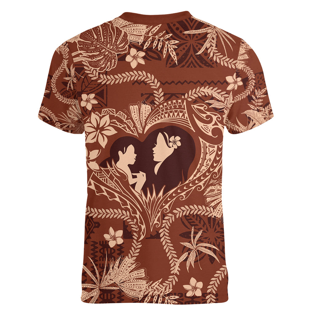 Hawaii Plumeria Women V Neck T Shirt Hau'oli la Makuahine Sunburned LT7 - Polynesian Pride