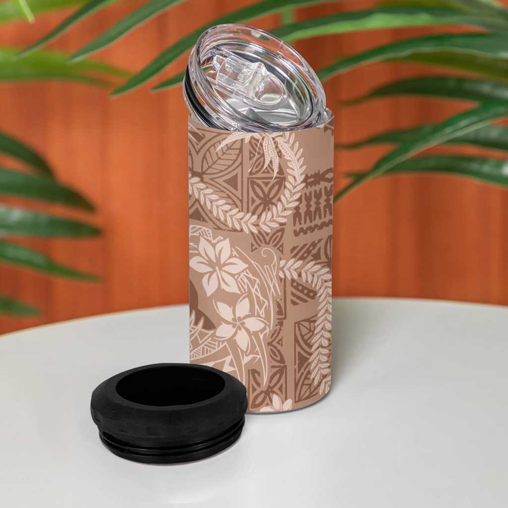 Hawaii Plumeria 4 in 1 Can Cooler Tumbler Hau'oli la Makuahine Beige