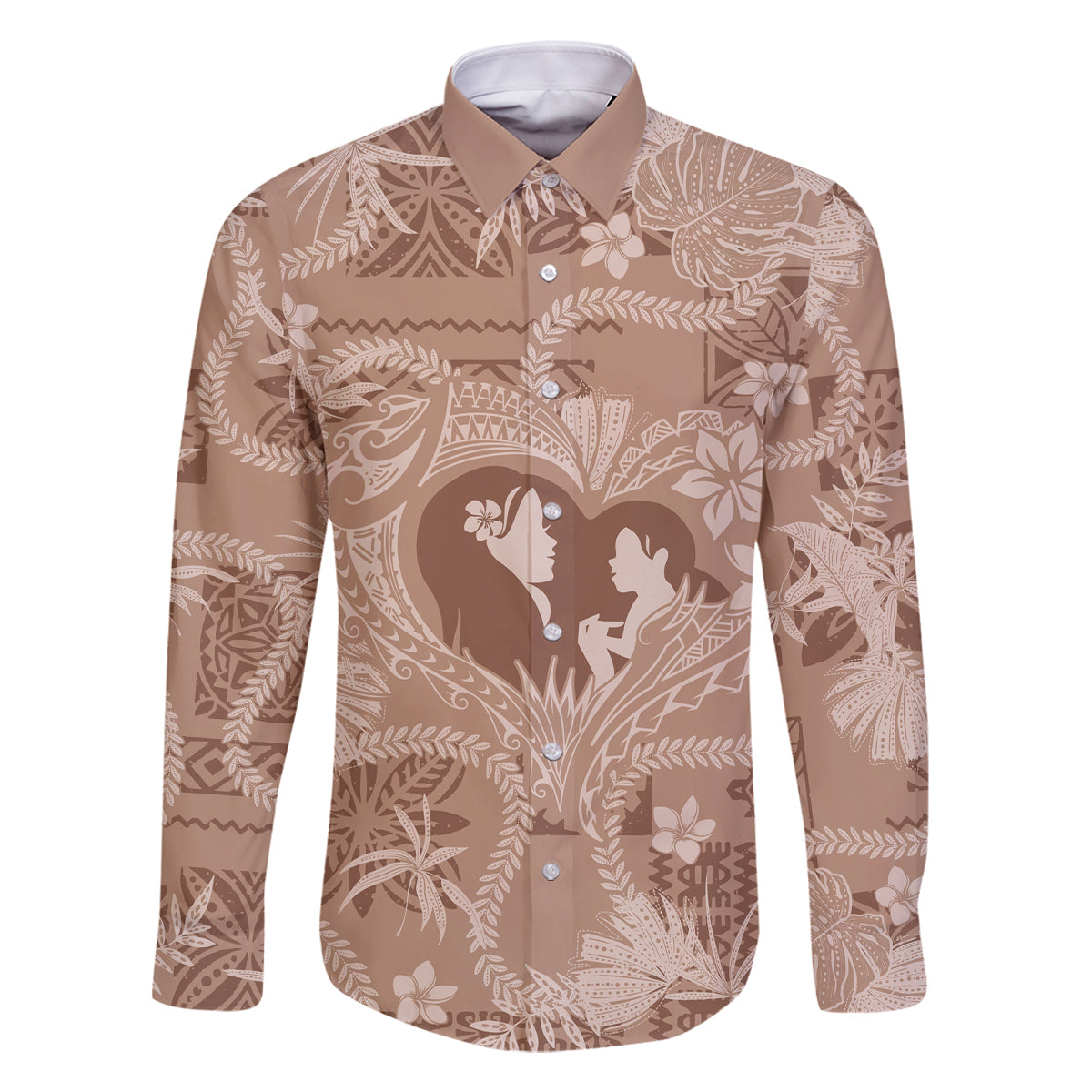 Hawaii Plumeria Family Matching Summer Maxi Dress and Hawaiian Shirt Hau'oli la Makuahine Beige LT7 Dad's Shirt - Long Sleeve Beige - Polynesian Pride