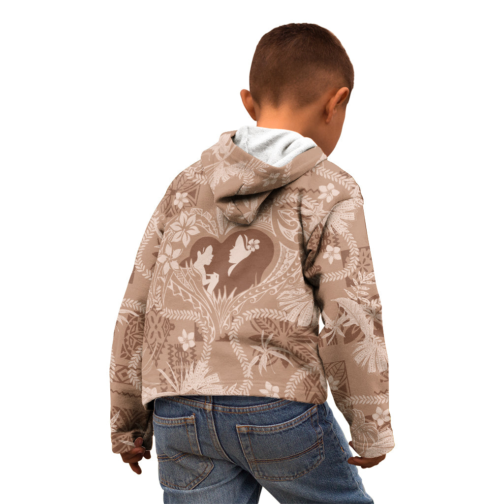 Hawaii Plumeria Kid Hoodie Hau'oli la Makuahine Beige LT7 - Polynesian Pride