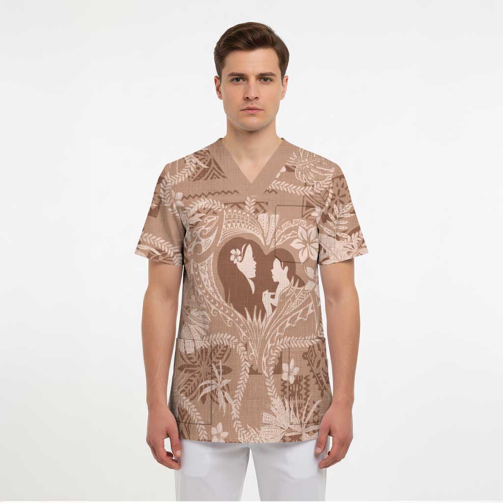 Hawaii Plumeria Scrub Top Hau'oli la Makuahine Beige - Polynesian Pride