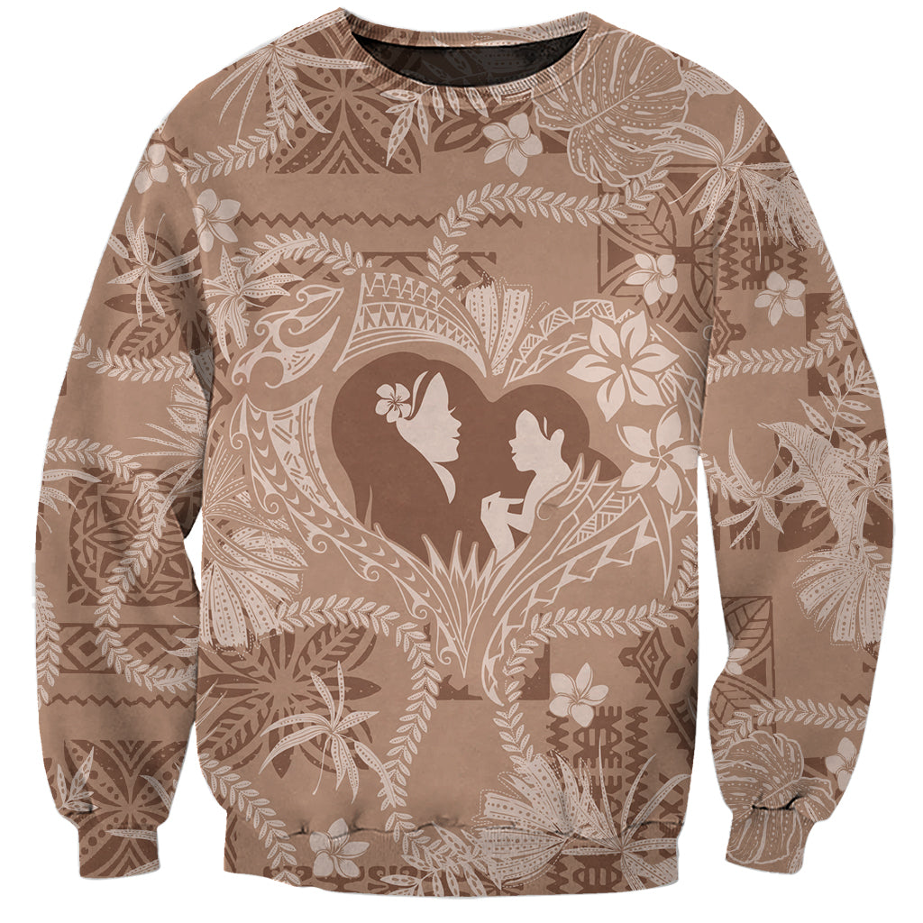 Hawaii Plumeria Sweatshirt Hau'oli la Makuahine Beige LT7 Unisex Beige - Polynesian Pride