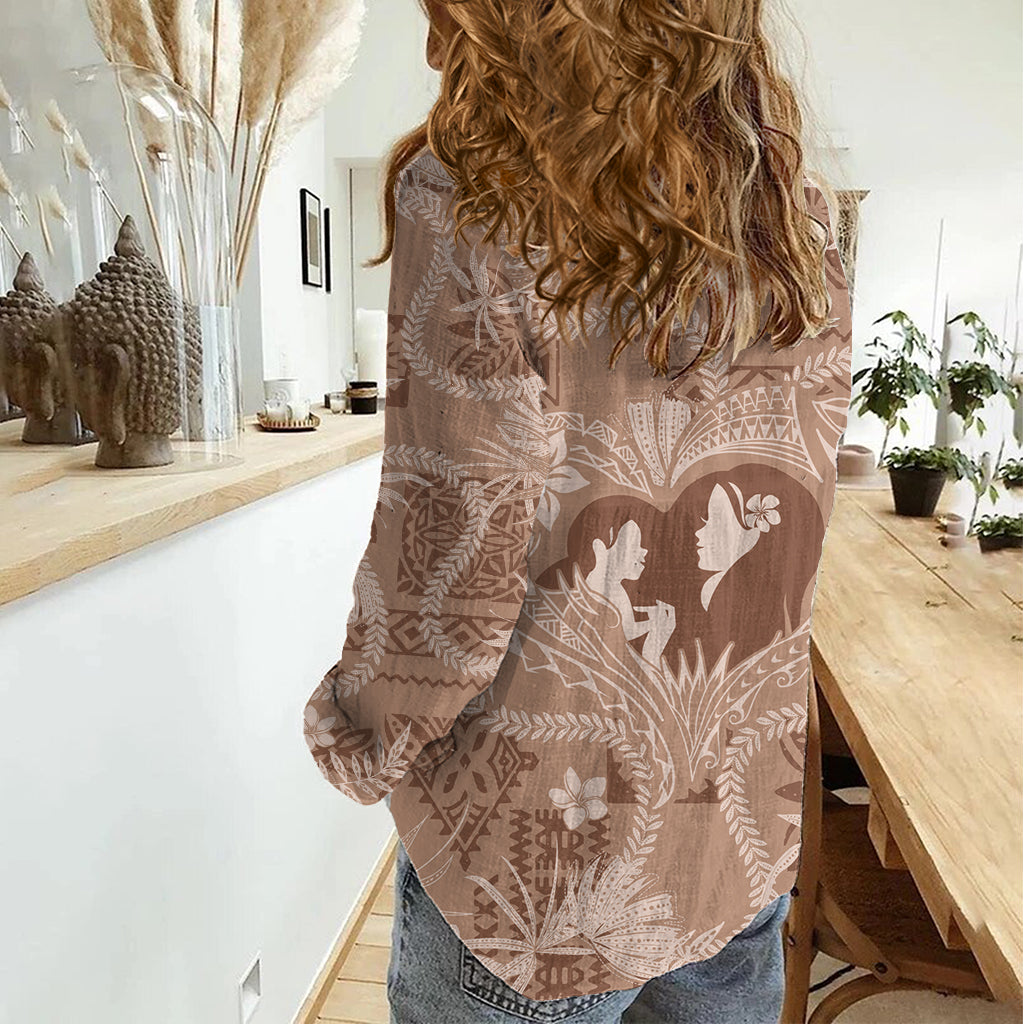 Hawaii Plumeria Women Casual Shirt Hau'oli la Makuahine Beige LT7 - Polynesian Pride