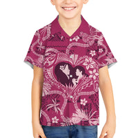 Hawaii Plumeria Family Matching Off Shoulder Maxi Dress and Hawaiian Shirt Hau'oli la Makuahine Rosy LT7 Son's Shirt Pink - Polynesian Pride