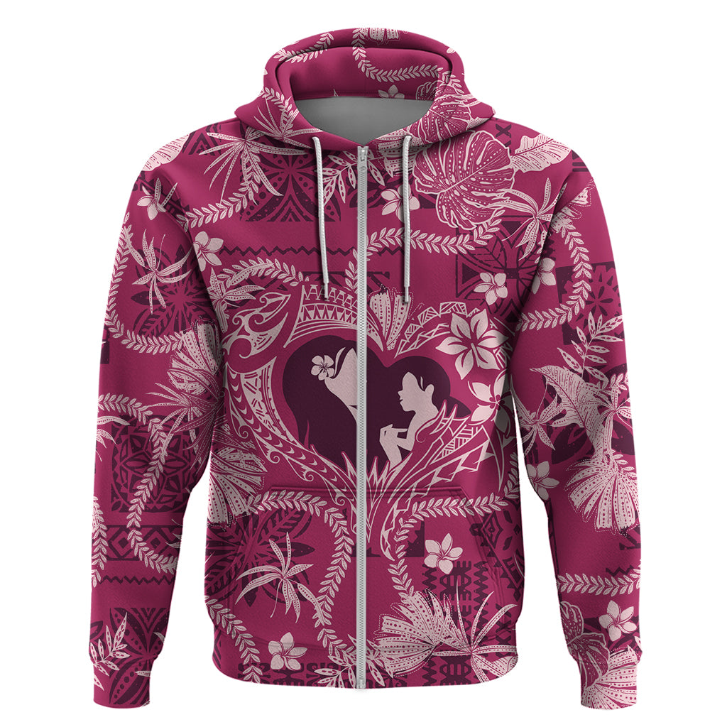 Hawaii Plumeria Hoodie Hau'oli la Makuahine Rosy LT7 Zip Hoodie Pink - Polynesian Pride