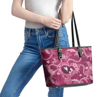 Hawaii Plumeria Leather Tote Bag Hau'oli la Makuahine Rosy LT7 - Polynesian Pride