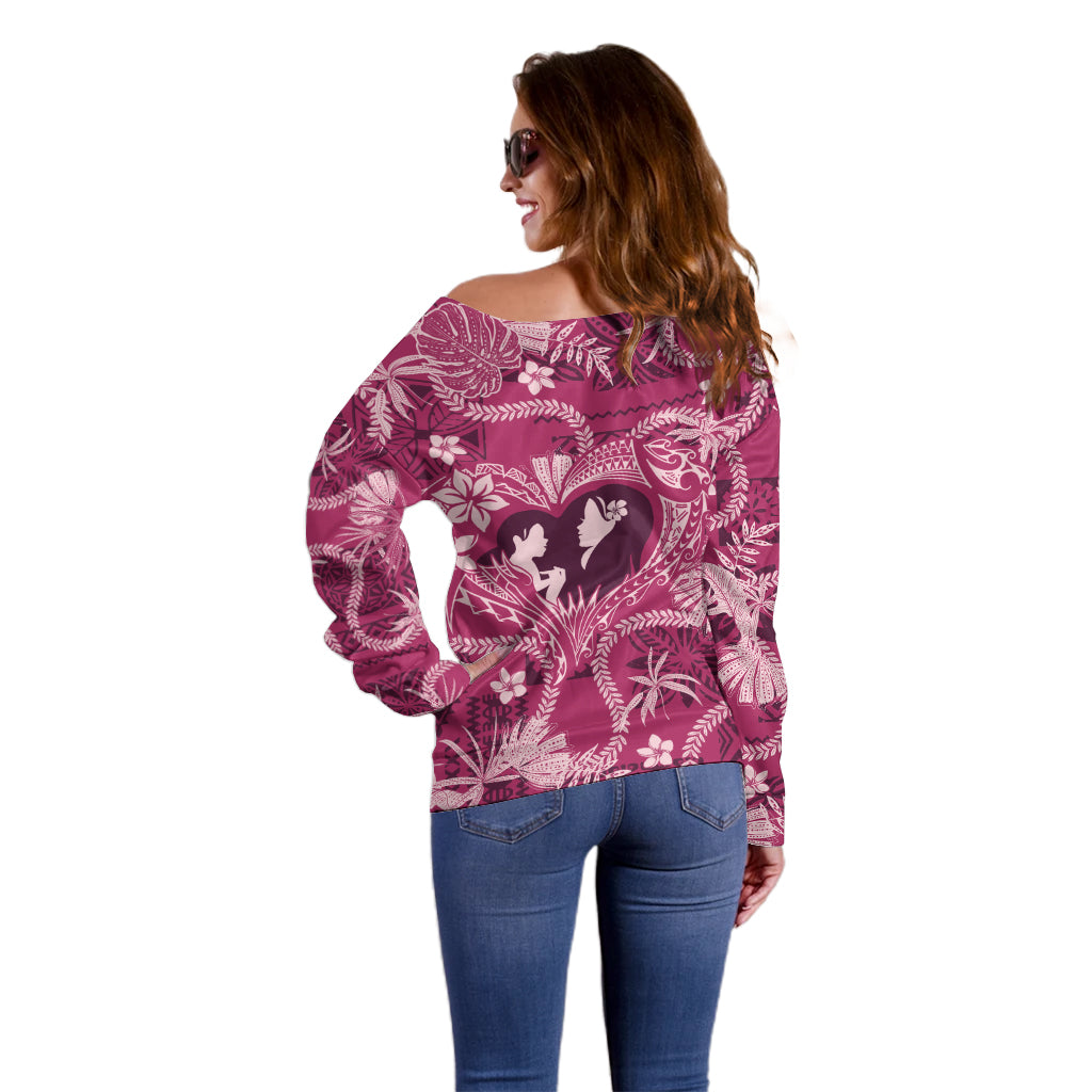 Hawaii Plumeria Off Shoulder Sweater Hau'oli la Makuahine Rosy LT7 - Polynesian Pride