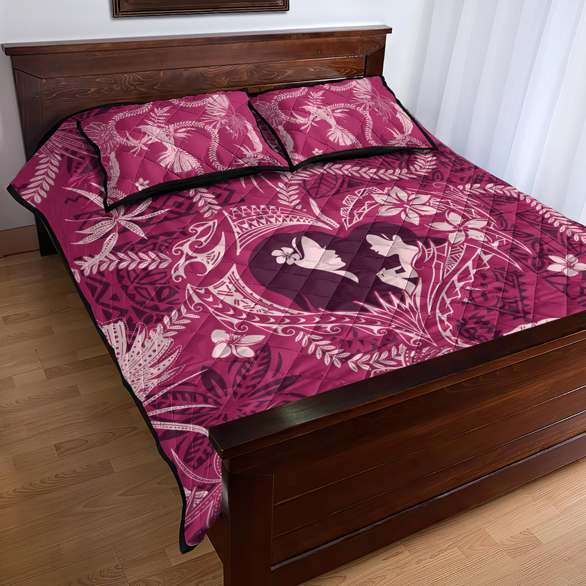 Hawaii Plumeria Quilt Bed Set Hau'oli la Makuahine Rosy LT7 - Polynesian Pride