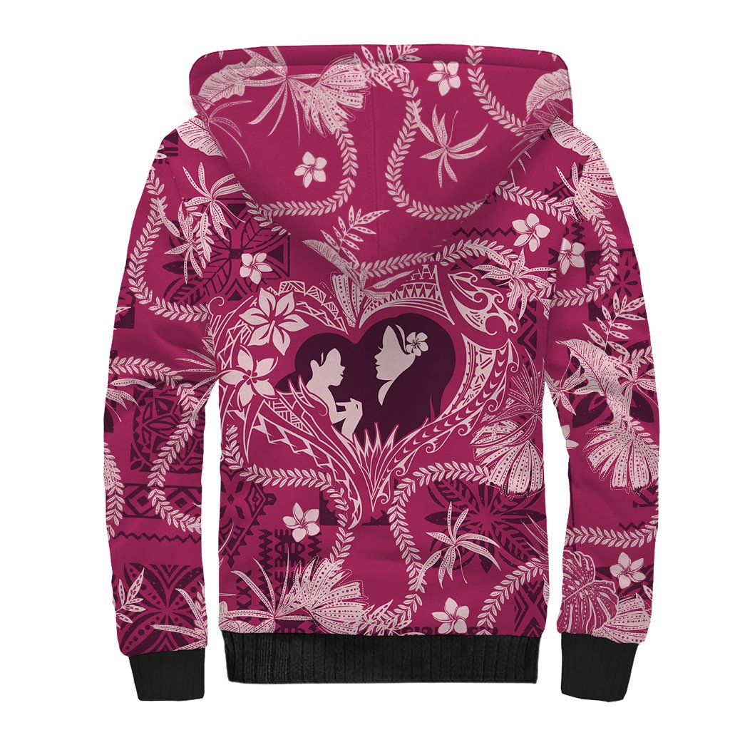 Hawaii Plumeria Sherpa Hoodie Hau'oli la Makuahine Rosy LT7 - Polynesian Pride