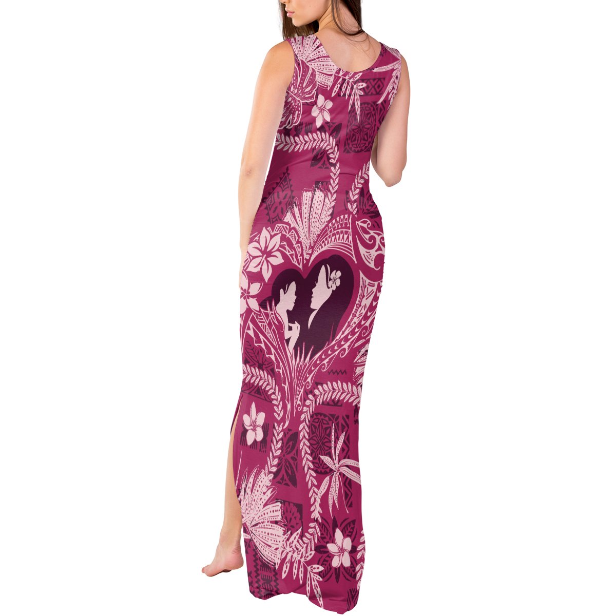 Hawaii Plumeria Tank Maxi Dress Hau'oli la Makuahine Rosy LT7 - Polynesian Pride