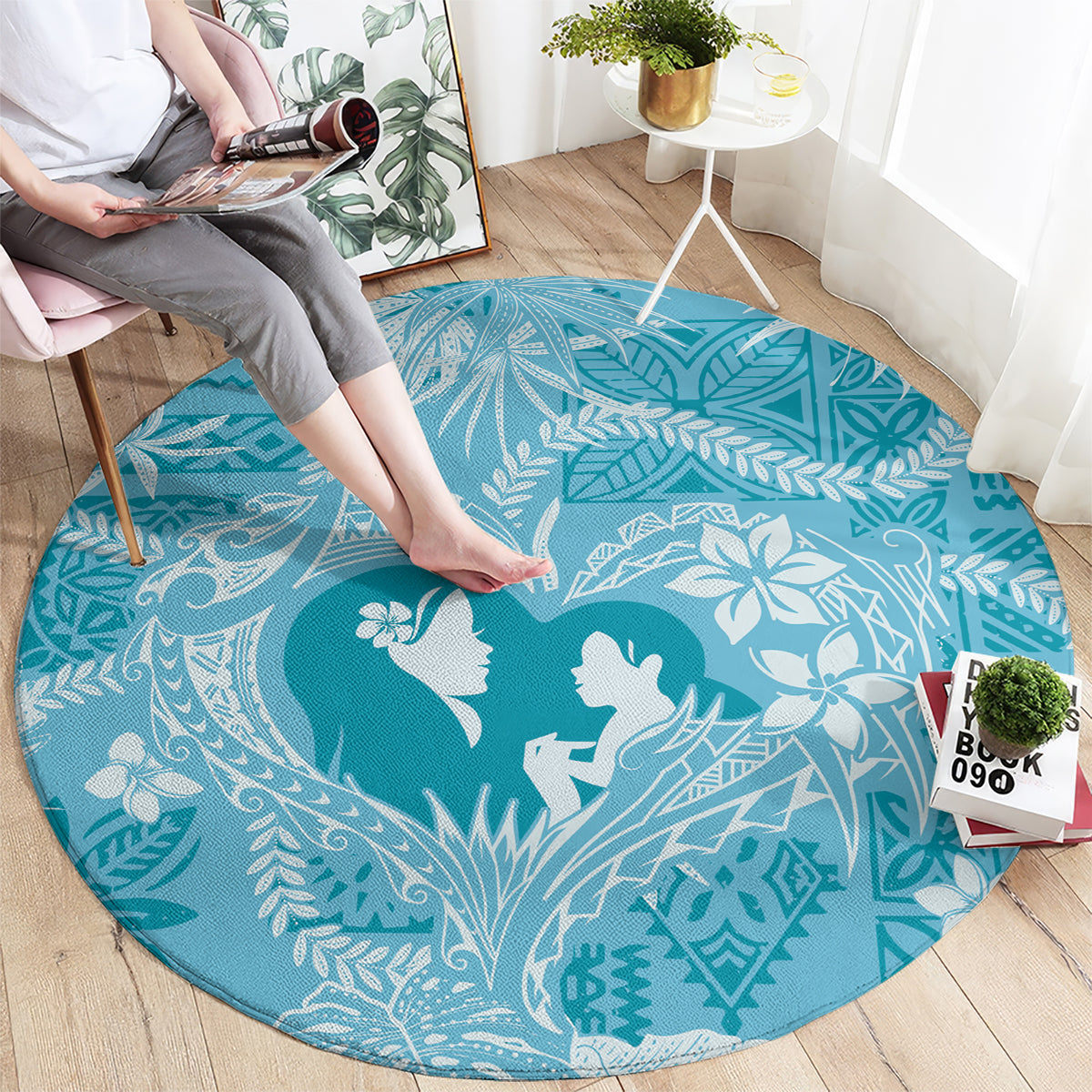 Hawaii Plumeria Round Carpet Hau'oli la Makuahine Turquoise LT7 - Polynesian Pride