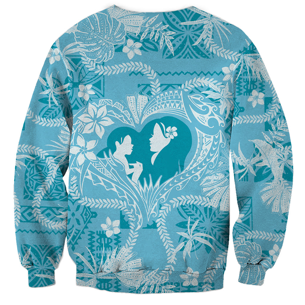 Hawaii Plumeria Sweatshirt Hau'oli la Makuahine Turquoise LT7 - Polynesian Pride