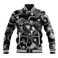 Hawaii Plumeria Baseball Jacket Hau'oli la Makuahine Monochrome LT7 Unisex Black - Polynesian Pride