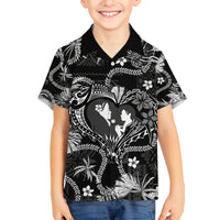 Hawaii Plumeria Family Matching Off The Shoulder Long Sleeve Dress and Hawaiian Shirt Hau'oli la Makuahine Monochrome LT7 Son's Shirt Black - Polynesian Pride