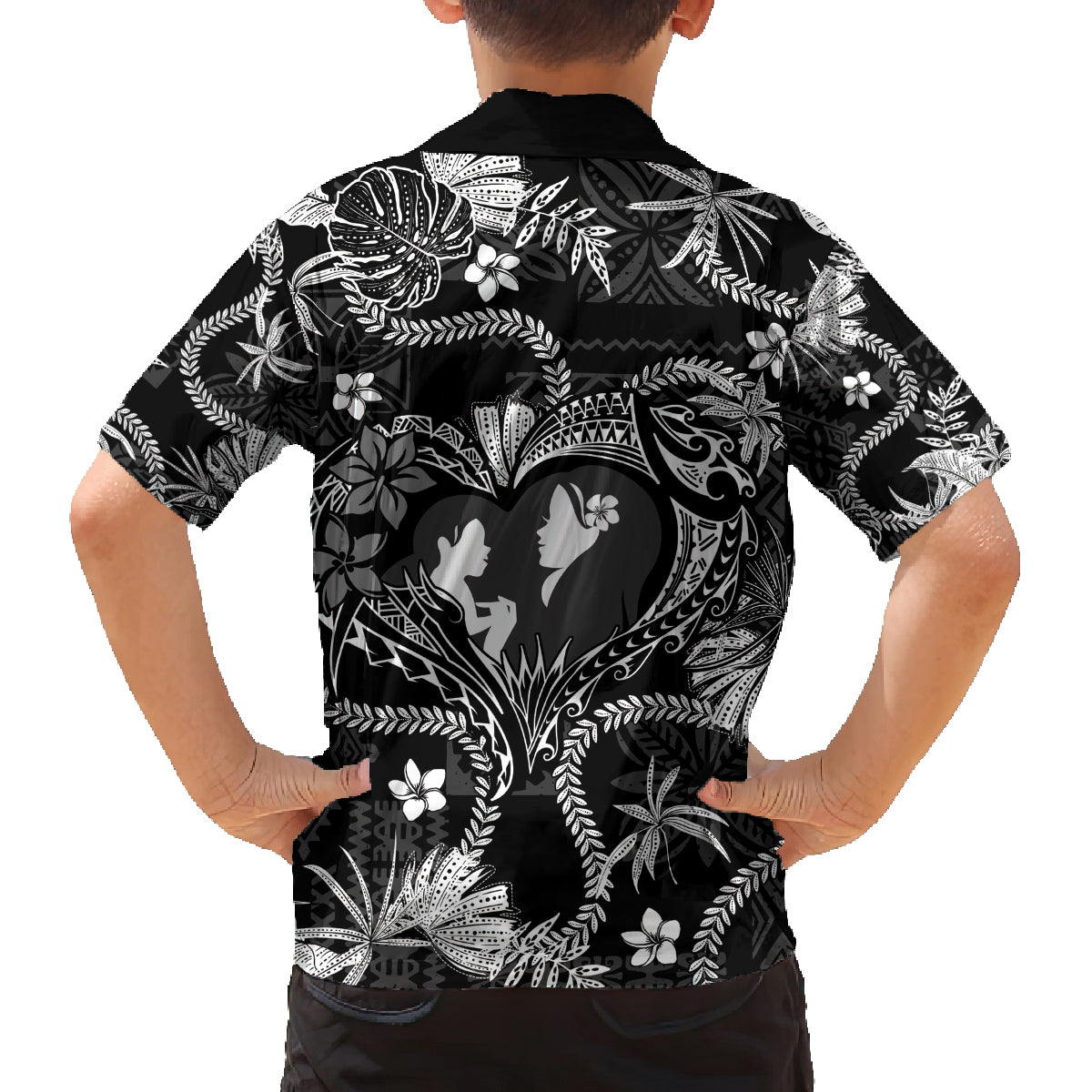 Hawaii Plumeria Family Matching Puletasi and Hawaiian Shirt Hau'oli la Makuahine Monochrome LT7 - Polynesian Pride