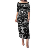 Hawaii Plumeria Family Matching Puletasi and Hawaiian Shirt Hau'oli la Makuahine Monochrome LT7 Mom's Dress Black - Polynesian Pride