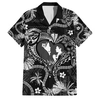 Hawaii Plumeria Family Matching Summer Maxi Dress and Hawaiian Shirt Hau'oli la Makuahine Monochrome LT7 Dad's Shirt - Short Sleeve Black - Polynesian Pride