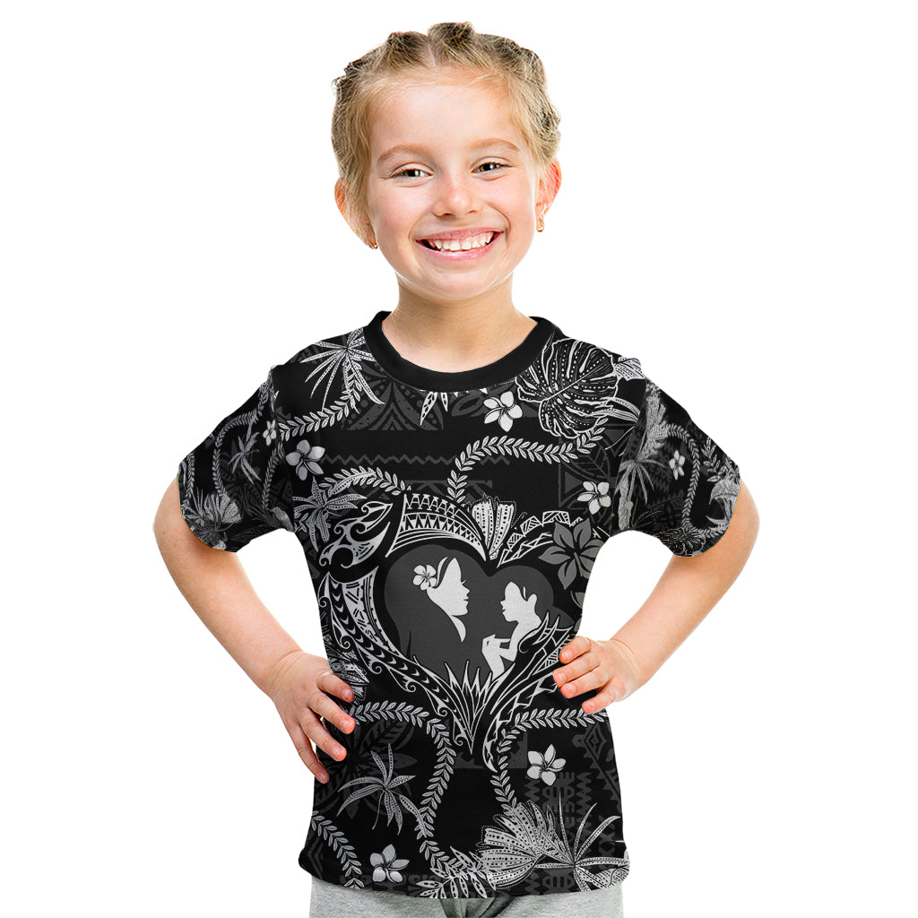 Hawaii Plumeria Kid T Shirt Hau'oli la Makuahine Monochrome LT7 Black - Polynesian Pride