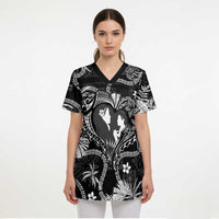 Hawaii Plumeria Scrub Top Hau'oli la Makuahine Monochrome - Polynesian Pride