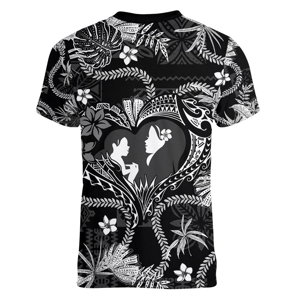 Hawaii Plumeria Women V Neck T Shirt Hau'oli la Makuahine Monochrome LT7 - Polynesian Pride
