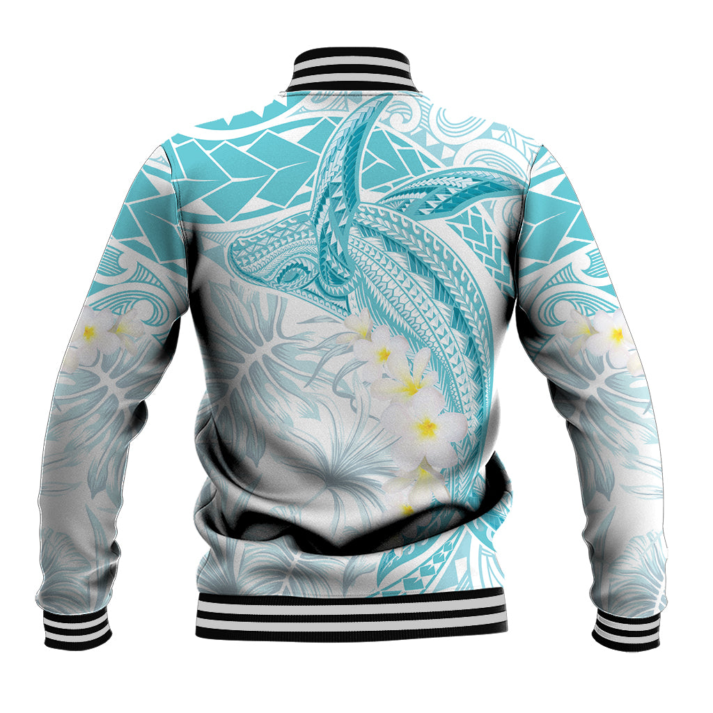 Polynesia Humpback Whale Baseball Jacket Tropical Plumeria Turquoise