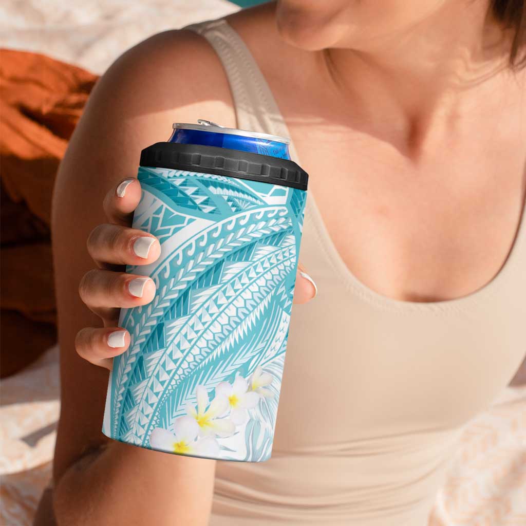 Polynesia Humpback Whale 4 in 1 Can Cooler Tumbler Tropical Plumeria Turquoise