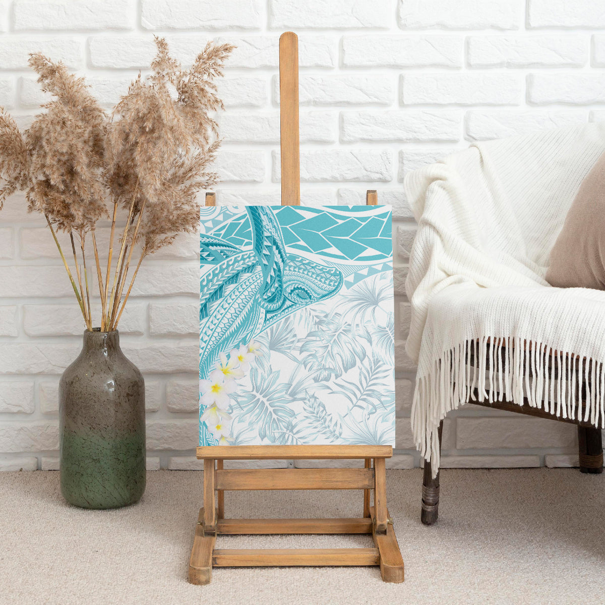 Polynesia Humpback Whale Canvas Wall Art Tropical Plumeria Turquoise