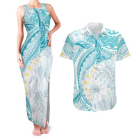 Polynesia Humpback Whale Couples Matching Tank Maxi Dress and Hawaiian Shirt Tropical Plumeria Turquoise