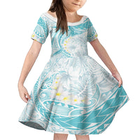 Polynesia Humpback Whale Family Matching Long Sleeve Bodycon Dress and Hawaiian Shirt Tropical Plumeria Turquoise LT7 Daughter's Dress Turquoise - Polynesian Pride