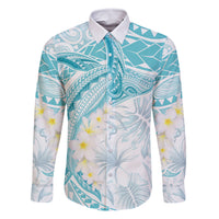Polynesia Humpback Whale Family Matching Long Sleeve Bodycon Dress and Hawaiian Shirt Tropical Plumeria Turquoise LT7 Dad's Shirt - Long Sleeve Turquoise - Polynesian Pride