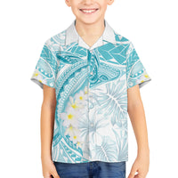 Polynesia Humpback Whale Family Matching Long Sleeve Bodycon Dress and Hawaiian Shirt Tropical Plumeria Turquoise LT7 Son's Shirt Turquoise - Polynesian Pride