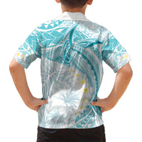 Polynesia Humpback Whale Family Matching Off The Shoulder Long Sleeve Dress and Hawaiian Shirt Tropical Plumeria Turquoise LT7 - Polynesian Pride