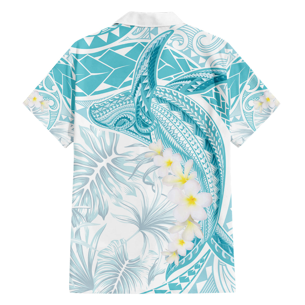 Polynesia Humpback Whale Family Matching Off The Shoulder Long Sleeve Dress and Hawaiian Shirt Tropical Plumeria Turquoise LT7 - Polynesian Pride