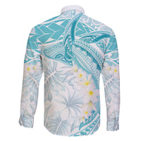 Polynesia Humpback Whale Family Matching Off The Shoulder Long Sleeve Dress and Hawaiian Shirt Tropical Plumeria Turquoise LT7 - Polynesian Pride