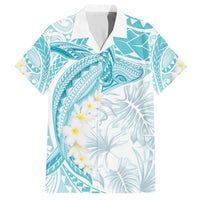 Polynesia Humpback Whale Family Matching Tank Maxi Dress and Hawaiian Shirt Tropical Plumeria Turquoise