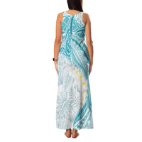 Polynesia Humpback Whale Family Matching Tank Maxi Dress and Hawaiian Shirt Tropical Plumeria Turquoise